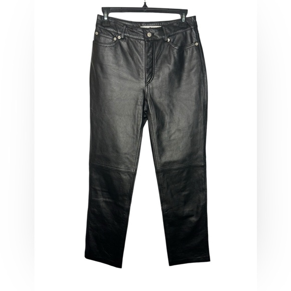 VTG Leather Black Grunge Goth Biker Tommy Hilfiger Straight Leg Pants Size 4 - Picture 1 of 11